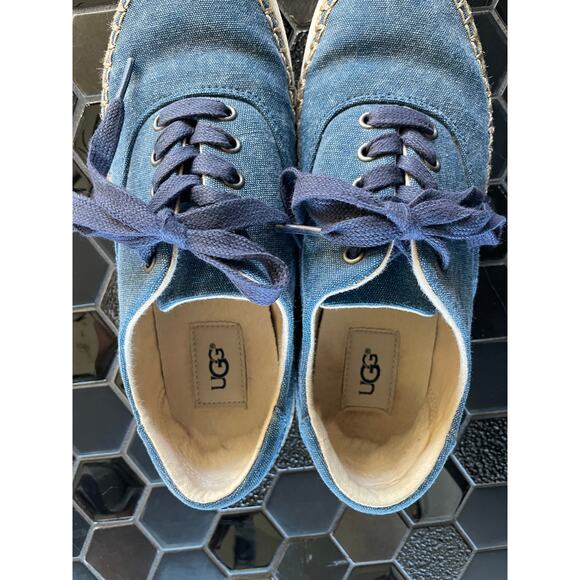 UGG Navy Canvas sneaker boat shoe EYEN II lace up women’s 7 - Picture 8 of 10
